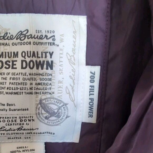 Y2K Eddie Bauer Goose Down Jacket Womens M Purple Bomber Puffy Puffer Coat - Picture 12 of 15